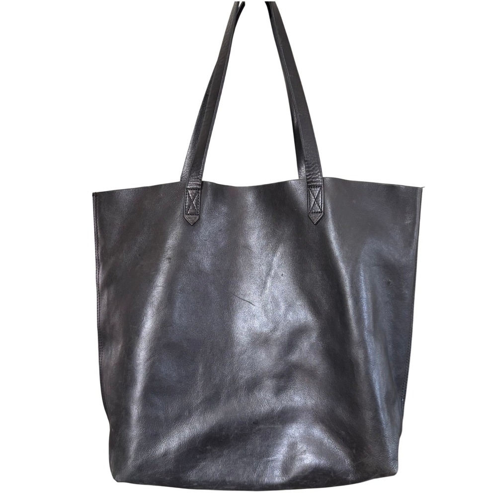 Madewell Classic The Transport Tote Black Leather Open Top Minimalist
